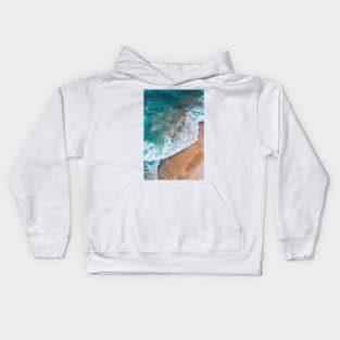 Wild wave crashing on a beach - Aerial Landscape Photography Kids Hoodie